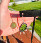 1” Upcycled Green Pattern Glass Circle Earrings