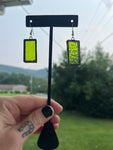 1” Olive Green Glass Rectangle Earrings