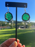 1” Upcycled Green Pattern Glass Circle Earrings