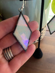 Upcycled Opalescent White Rhombus Earrings