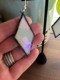 Upcycled Opalescent White Rhombus Earrings